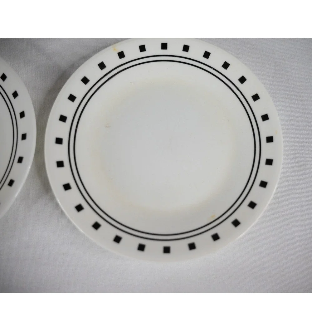 Corelle City Block Plate Set 5pc White Black Geometric Good Vitrelle USA